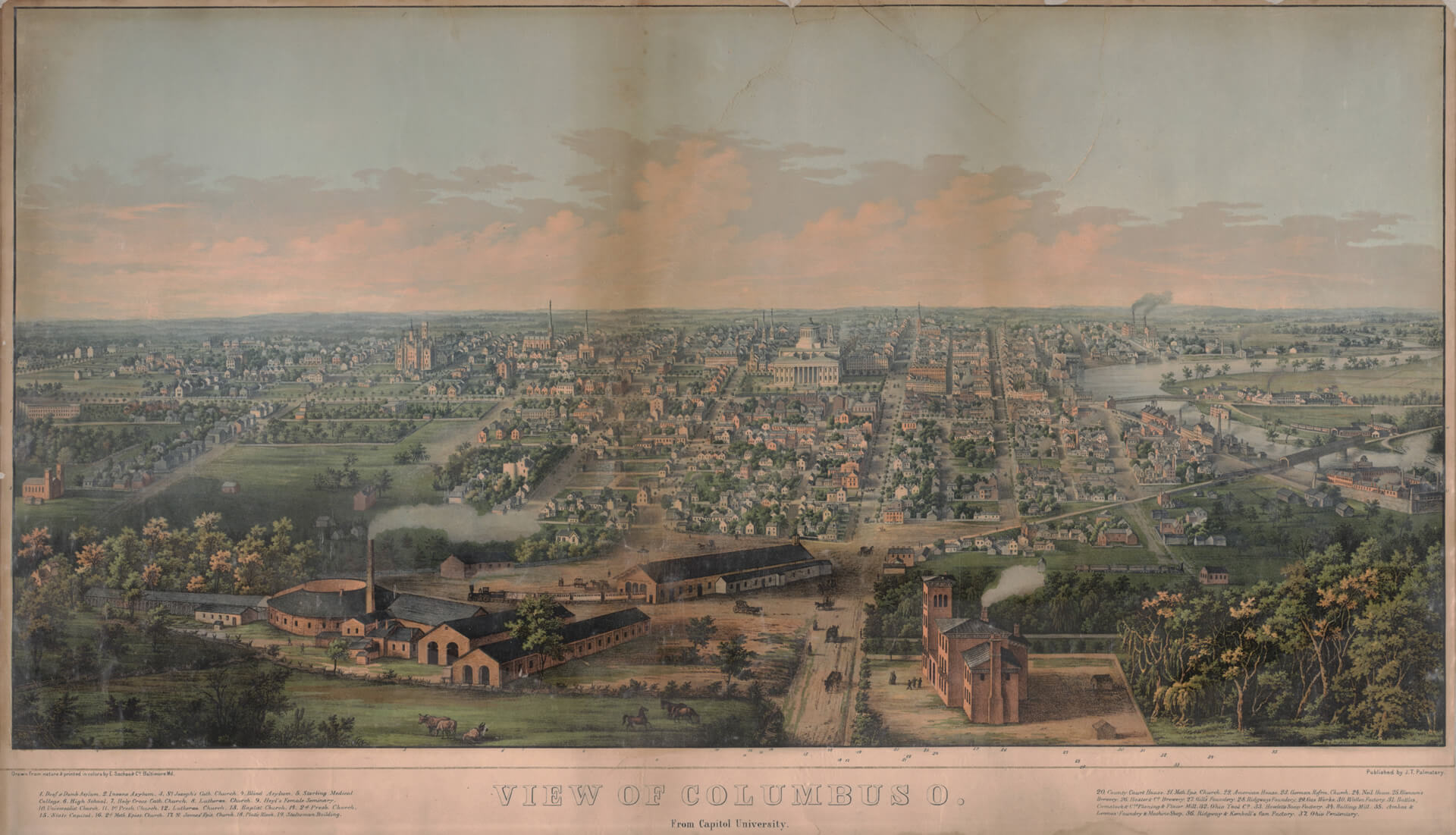 View of the city from Capital University in 1854